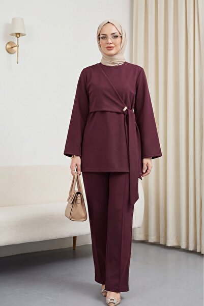 Modamorfo Σετ κατάδυσης με δέσιμο χιαστί μπροστά και σχισμή - μπορντό