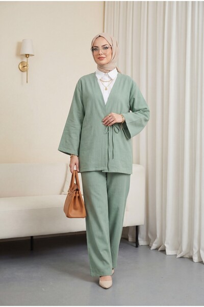Modamorfo Σετ κιμονό με παντελόνι που δένει μπροστά - Πράσινο του νερού