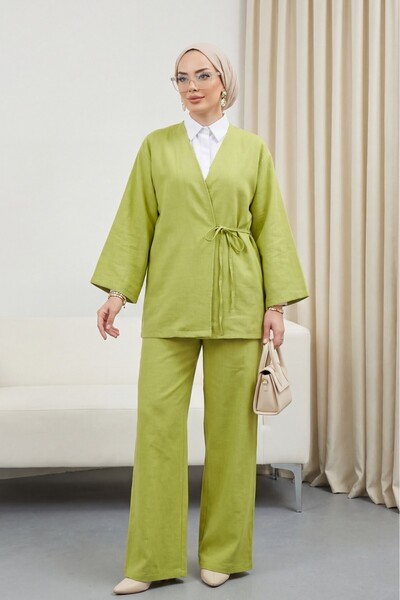 Modamorfo Σετ κιμονό με παντελόνι που δένει μπροστά - Πράσινο λαδί