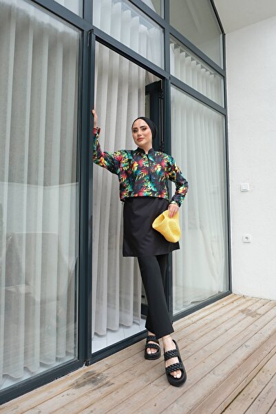 lurex moda Yarım Dijital Baskılı Tesettür Mayo