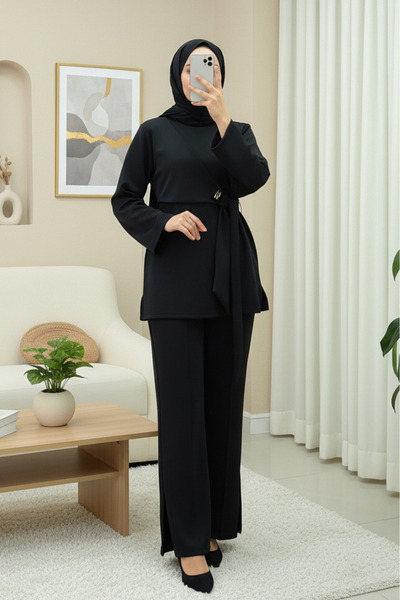 Modamorfo Σετ κατάδυσης με δέσιμο χιαστί μπροστά και σχισμή - μαύρο