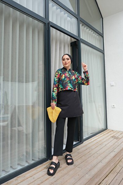 lurex moda Yarım Dijital Baskılı Tesettür Mayo