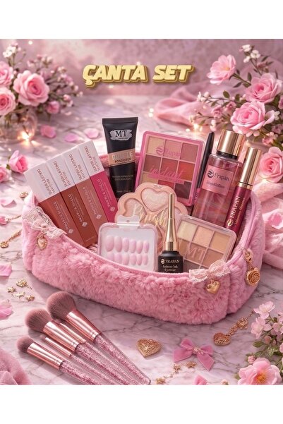 The Beauty Band Pembe Çantalı Işıltılı Gelin Çeyiz Makyaj Seti