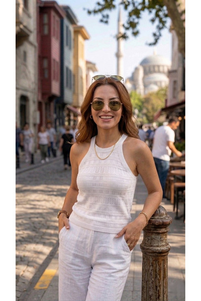 JAEN Kadın Halter yaka Triko işlemeli Basic atlet
