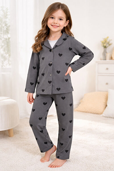 mışıl mışıl kids Κοριτσίστικο Σετ Πιτζάμες με Γιακά Πουκάμισου, Μαύρο Σχέδιο ...