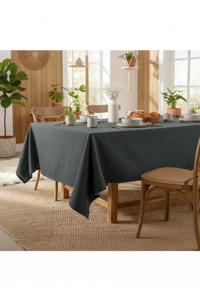NDC HOME كتان فاخر - مفرش طاولة رمادي مدخن (عادي).