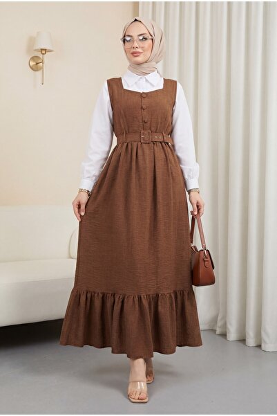 Modamorfo طقم جيليه مزدوج مع قميص بأزرار علوية - بني