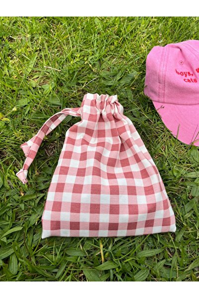 Sumicorn Design Pembe Pötikareli Çevre Dostu Bez Keten Büzgülü İpli Çanta içi...