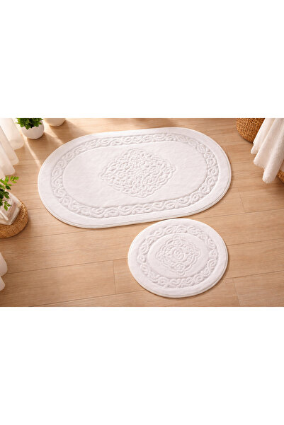 HOMEMOME Βαμβακερό οβάλ χαλάκι μπάνιου Σετ 2 τεμαχίων Λευκό 60*100 & 50*60