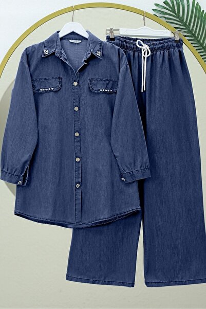 Modamorfo Σετ τζιν με παντελόνι φαρδιάς γραμμής και λεπτομέρεια τσέπης με κου...