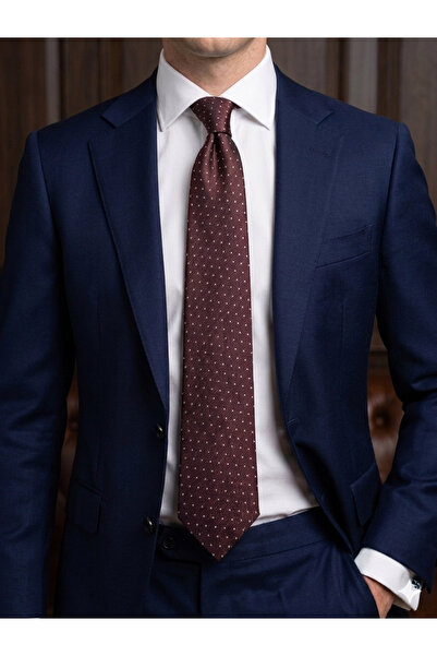 Gutiero Κλασική γραβάτα με μαντήλι με μπορντό και λευκό σχέδιο