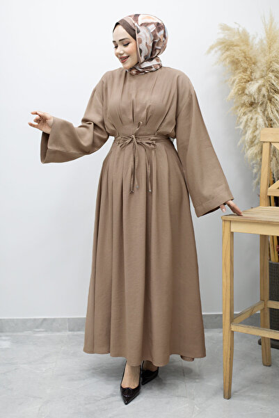 Tesettür Dünyası Φόρεμα με διπλό δέσιμο και τσιμπίδες TSD260185 Βιζόν