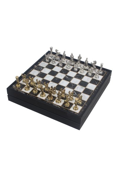 e-life Luxury Pegasus Figured Metal Chess Set with Storage Box Gold Chrome 20 cm Decorative Premium Gift Set