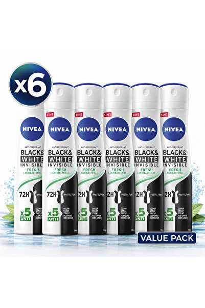 NIVEA Οικονομικό Πακέτο: Σετ 6 x Αντιιδρωτικό Σπρέι Black & White Invisible F...