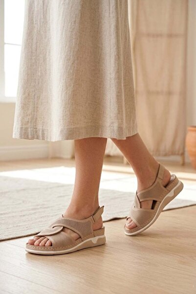 Ayakkabı Fuarı Elit 26YRhmM-027 Γυναικεία ορθοπεδικά φλατ σανδάλια από γνήσιο...