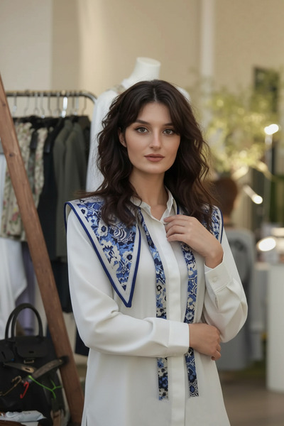 Walkenzo Γυναικείο σάλι ώμου με μοτίβο πλακιδίων Ιζνίκ |   Γιακάς Φουλάρι (Γι...