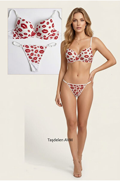 TAŞDELEN AVM Σετ σουτιέν και εσώρουχο με σχέδια και λεπτομέρειες από γκλίτερ ...