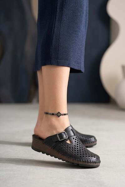 Ayakkabı Fuarı Elit 26Yrhm045 Women's Genuine Leather Orthopedic Flat Slipper...
