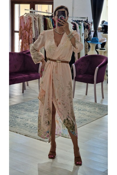 OEM Ροζ Διχτυωτό Φόρεμα με Φλοράλ Σχέδια – Ρομαντικό Μίντι Φόρεμα με Διαφανή ...