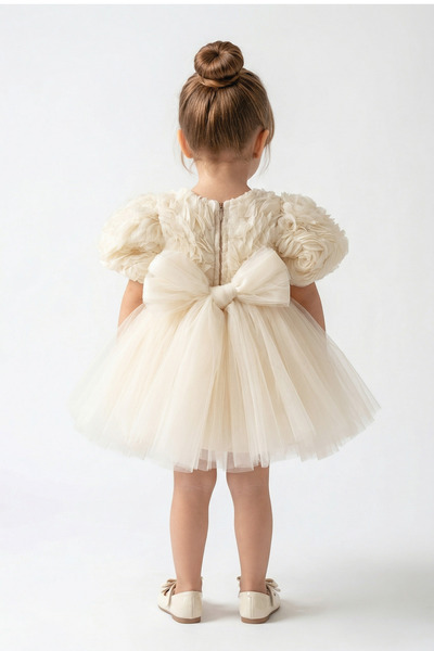 Baby Animals Rochie de nuntă pentru fetițe, cu mânecă scurtă, cu fundă cu tra...