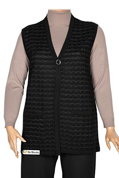 Hermevsim Hesna Γυναικείο πλεκτό μαύρο γιλέκο Banu με ελαφρύ γκλίτερ και κυμα...