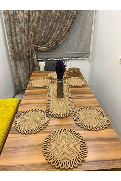 Senza Atelier 7 Parça Jüt Supla Seti - Oval Runner ve Ekmek Sepeti Dahil Hası...