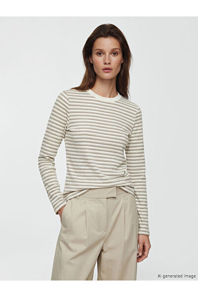 LC Waikiki Nevavm Women's Striped T-Shirt with Oval Neckline