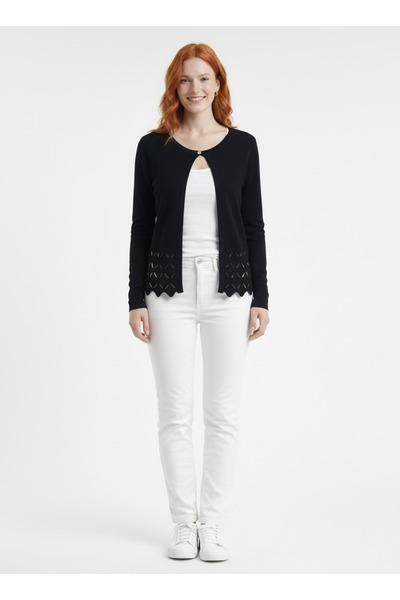 Neden Tekstil Γυναικεία Μαύρη Πλεκτή Ζακέτα - Με Κομψή Διακοσμητική Λεπτομέρε...