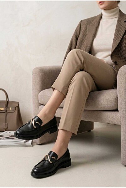 HİGHRUN Γυναικεία κλασικά μοκασίνια παπούτσια από συνθετικό δέρμα με χρυσή αγ...