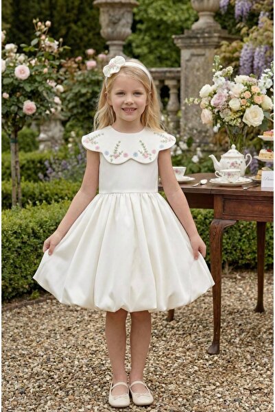 Pamina Limi̇ Girl's Design Satin Dress with Detachable Collar and Crown as a ...