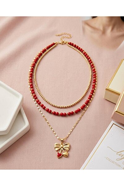 KARE ACCESORIES Natural Stone and Multi-Chain Women's Necklace with Cherry Fi...