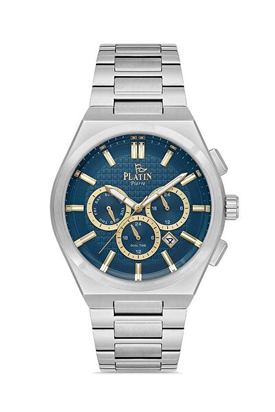 Platin Pierre ساعة يد رجالية من HDS-1229GA-A3 بسوار فولاذي ووظائف متعددة