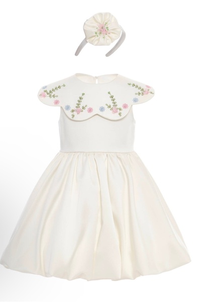 Pamina Limi̇ Girl's Design Satin Dress with Detachable Collar and Crown as a Gift