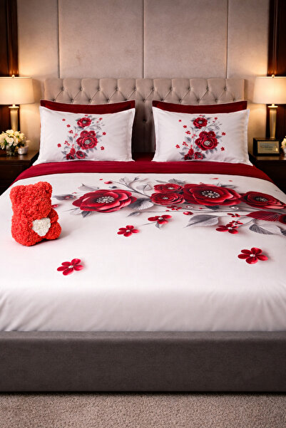 OEM Fine cotton bed linen, Rose pattern, 6 pieces, complete set, soft materia...