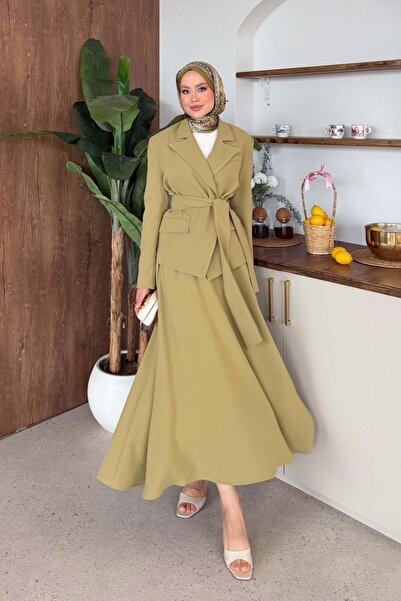 Hazamoda Σετ μπλέιζερ με φούστα Asel σε πράσινο χρώμα