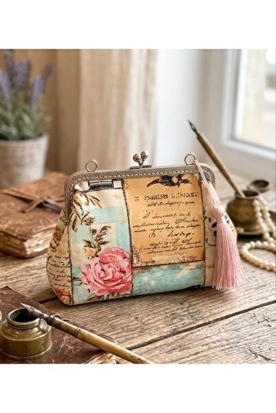 Home 24x15 cm ölçülerinde Dokuma Keten Kumaş , Vintage baskılı desen %100 El ...