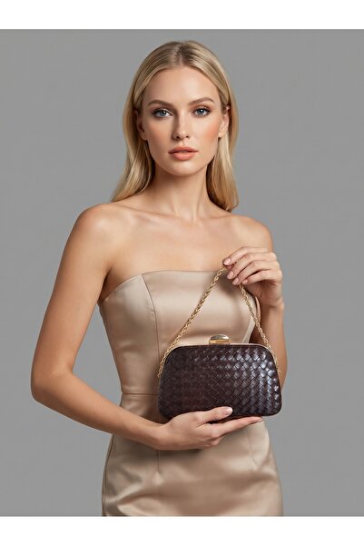 Biçanta Καφέ χρυσή λεπτομέρεια B.O.T.T.E.G.A με μοτίβο χειροποίητης ύφανσης α...