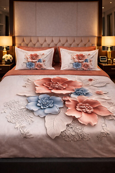 OEM Fine cotton bed linen, Canvas Peony pattern, 6 pieces, complete set, soft...