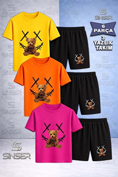 SS SİNSER Children's Ayicik Yarn Carpi Black Custom Printed Crew Neck 3-Piece...