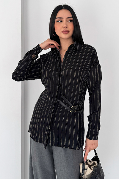 Noa&Noa Women's Striped Belted Shirt – Loose Fit Buttoned Stylish Blouse