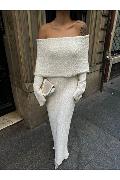 Noi Belis Μάξι Φόρεμα Πλεκτό με Γιακά Κάρμεν SS26EL0016