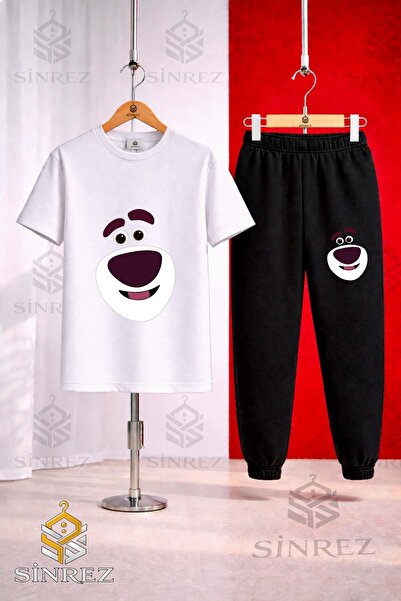 SİNREZ Set de trening unisex pentru copii, cu tricou imprimat cu fața zâmbito...