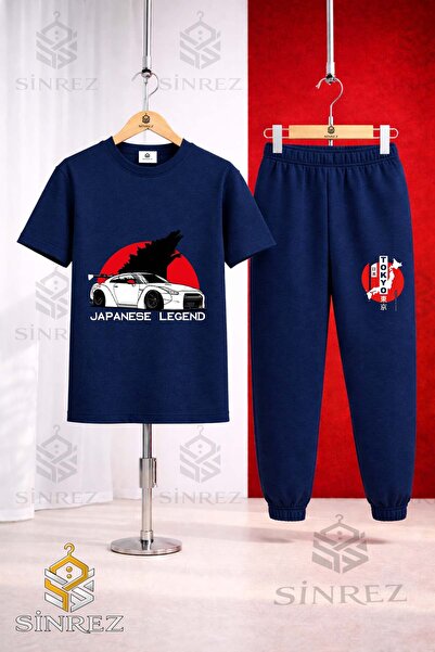 SİNREZ Unisex Kids Car Tokyo Byz Japenes Writing Printed T-Shirt Sweatpants Set