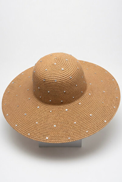 Mollycrush Γυναικείο καπέλο παραλίας από ψάθινο υλικό με λαμπερές πέτρες σε χ...