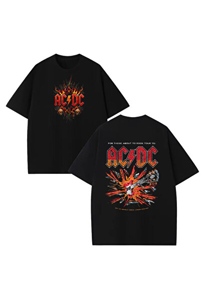 STİL-X تي شيرت ACDC مطبوع للجنسين 100% مقاس كبير مكون من قطن قطع