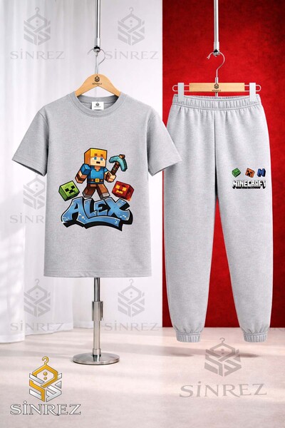 SİNREZ Set de trening unisex pentru copii ALEX BLUE BATTAL cu tricou imprimat