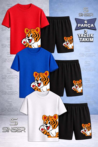 SS SİNSER Παιδικό YANDAN CUTE TIGER Μπλουζάκι με Ειδική Στάμπα με Λαιμόκοψη 3...
