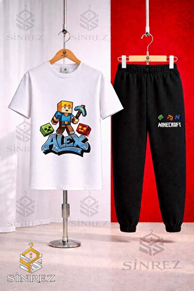 SİNREZ Set de trening unisex pentru copii ALEX BLUE BATTAL cu tricou imprimat