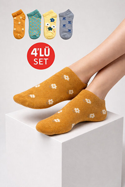 Onouqo Women's Set of 4 Colorful Patterned Ballerina Socks – Cotton, Breathab...