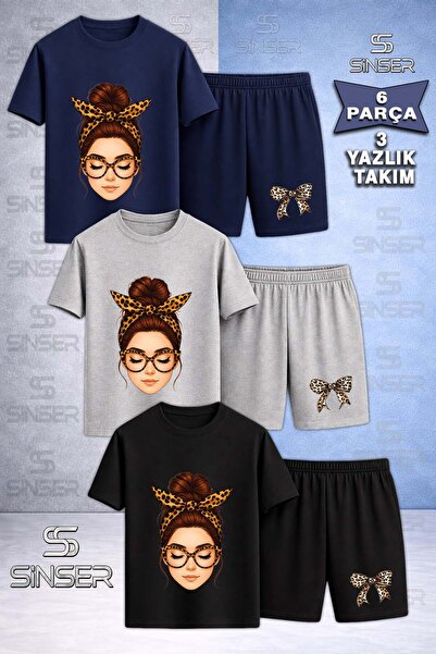 SS SİNSER Kids' Girls' Ribbon Full Face Custom Printed Crew Neck 3-Piece T-Sh...
